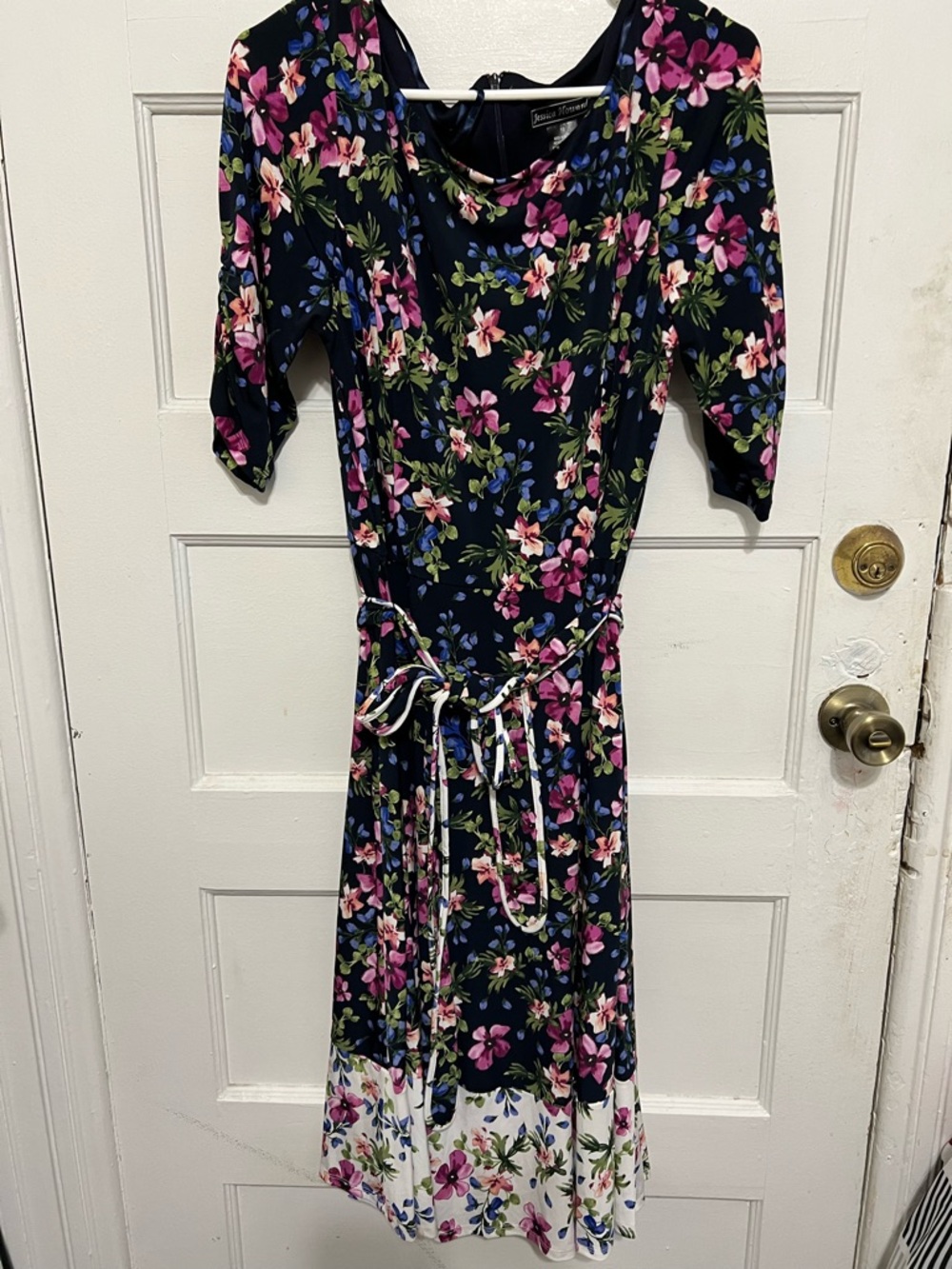 Stunning  Jessica HowardFloral Fit-and-Flare Midi Dress - Navy with Pink & Green